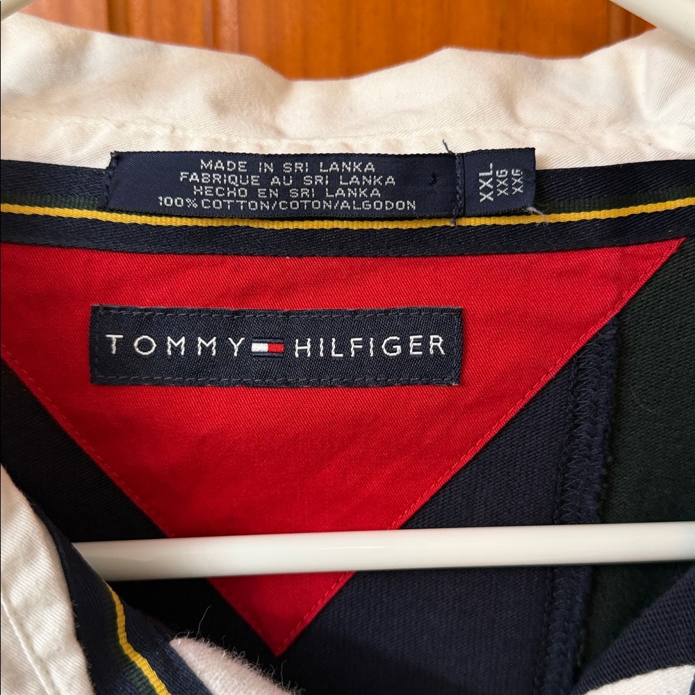Vintage Tommy Hilfiger Navy, Red & Forest Green Colorblock Rugby Polo - Picture 3 of 4